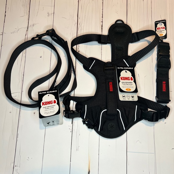 Kong Dog M Kong Dog Harness Collar And Leash Dog Walking Kit Black